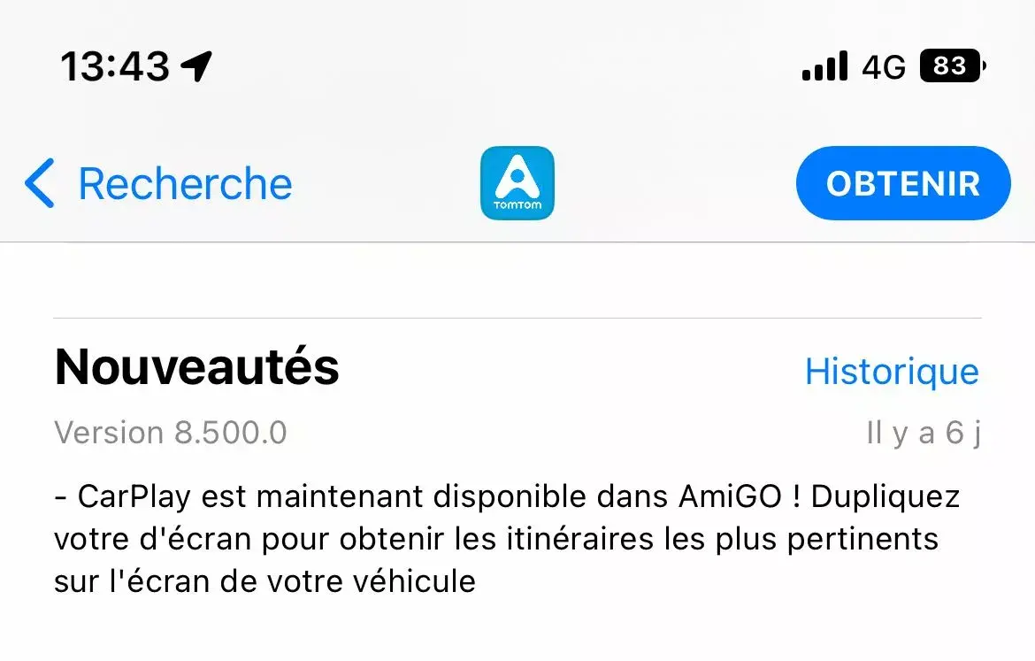 L'app de navigation TomTom AmiGO prend désormais en charge CarPlay !