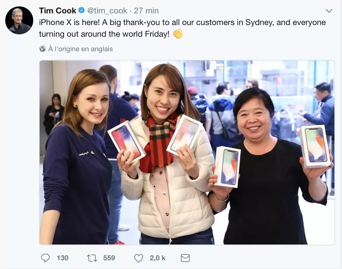 Tim Cook remercie les clients d’Apple (surtout les acheteurs de l'iPhone X)