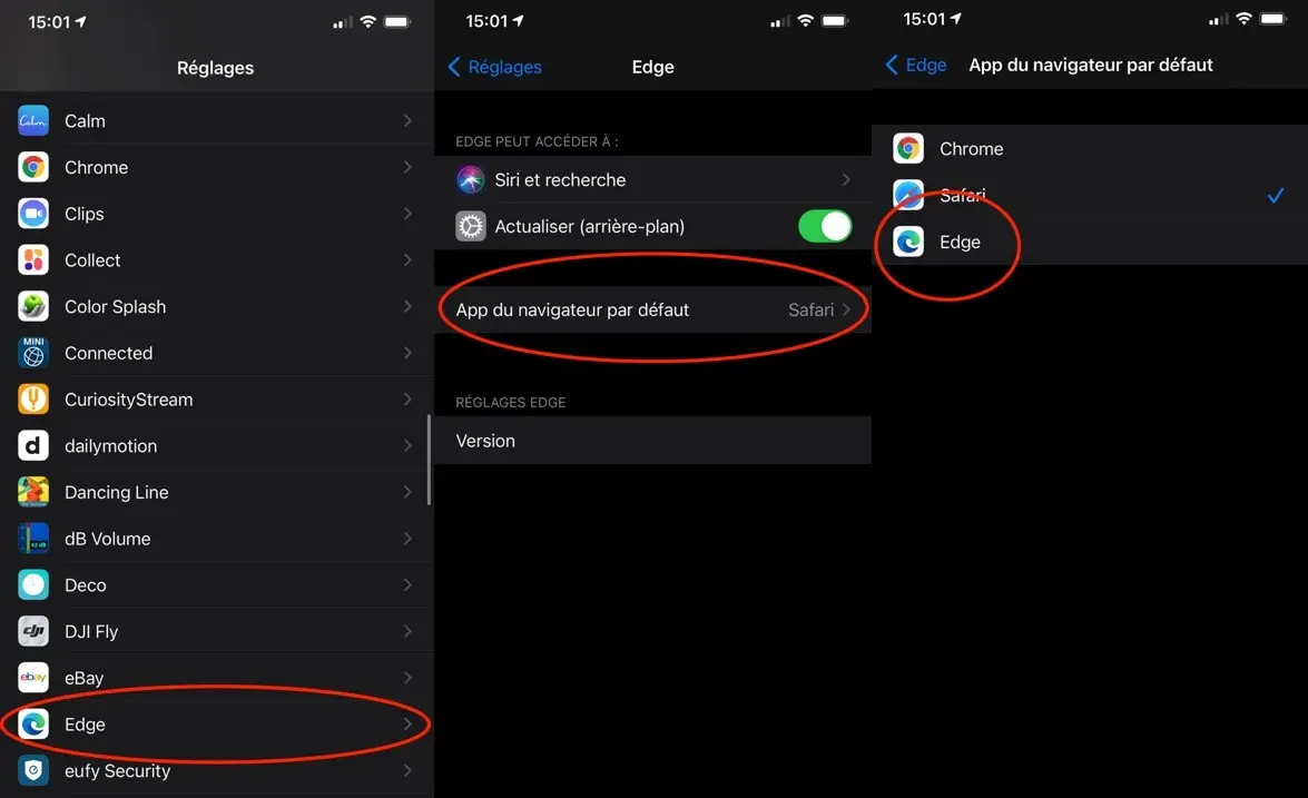 iOS 14 : Edge est également disponible  comme navigateur par défaut