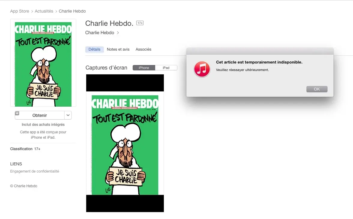 Apple a bien validé l'app de Charlie Hebdo, disponible sur l'App Store