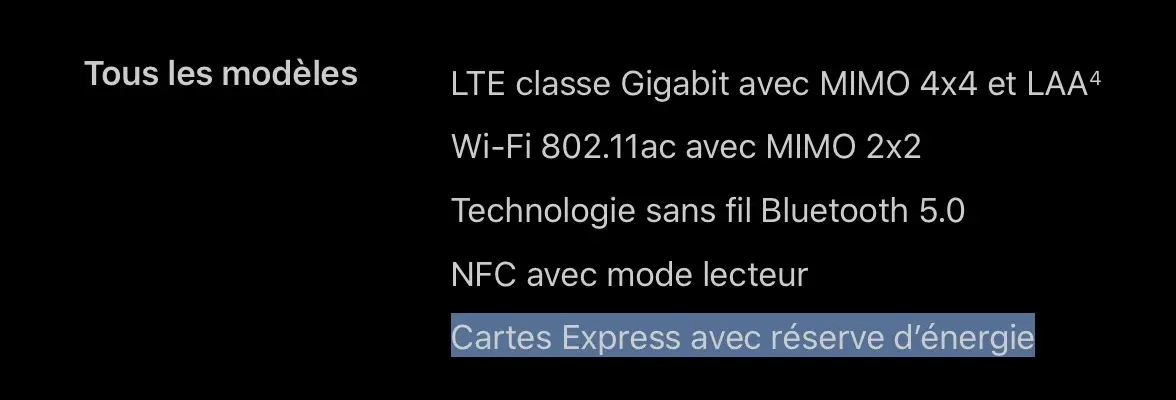 Qu'est-ce que la "Cartes Express avec réserve d’énergie" de l'iPhone XS ?