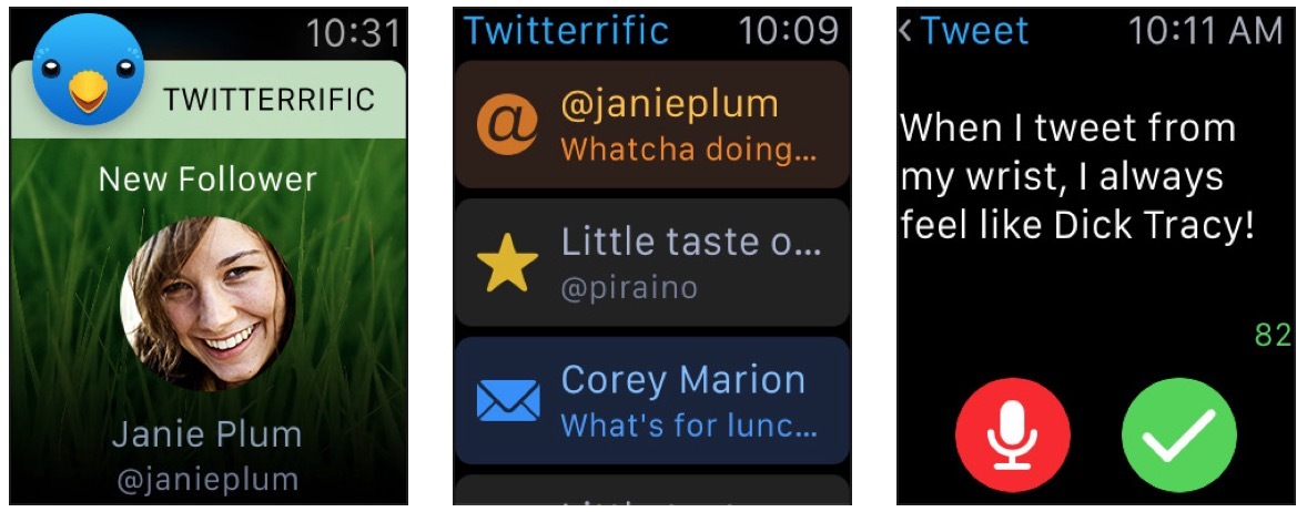 Twitterrific répond aux tweets depuis l'Apple Watch