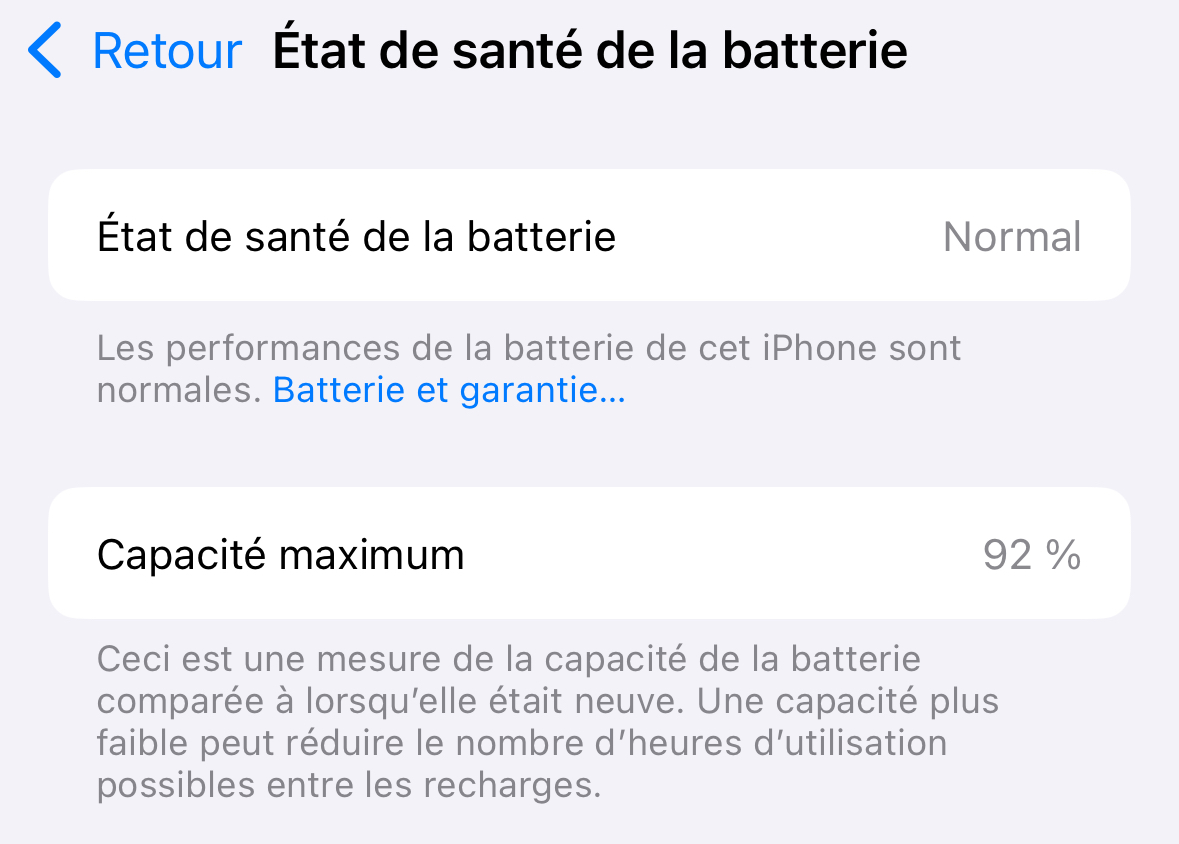 état de la batterie de mon iPhone 15 Pro au bout d'un an