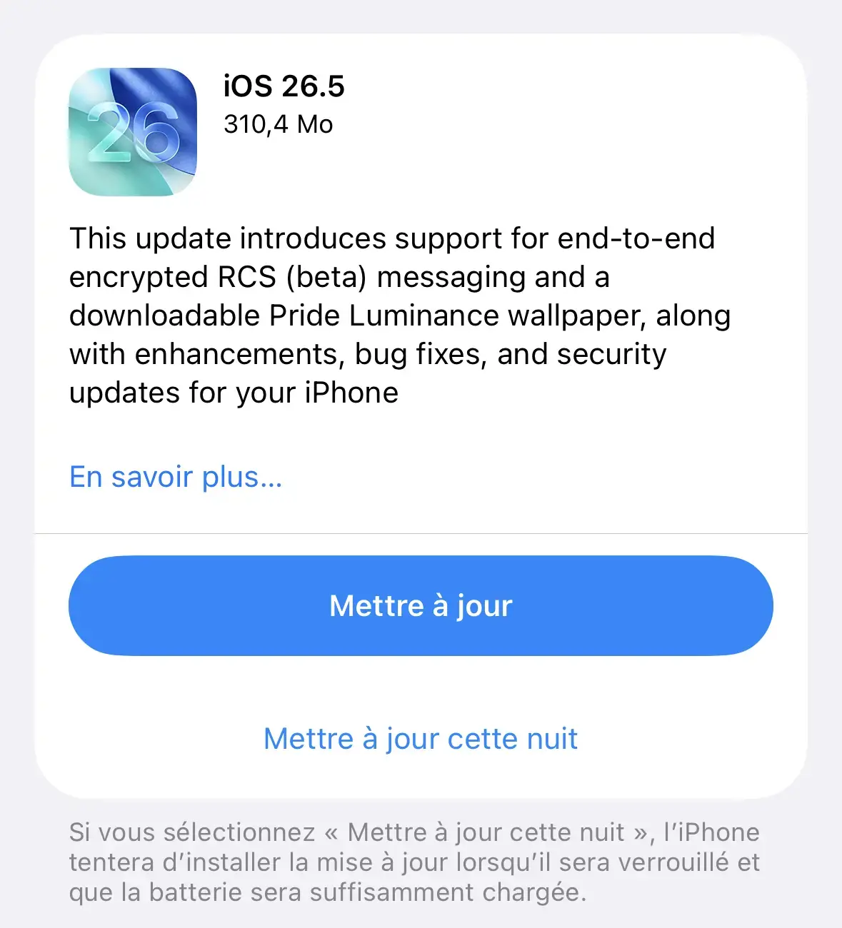 Petit rat&eacute; pour iOS 26.5 (tiens une 2e RC pour les d&eacute;veloppeurs)