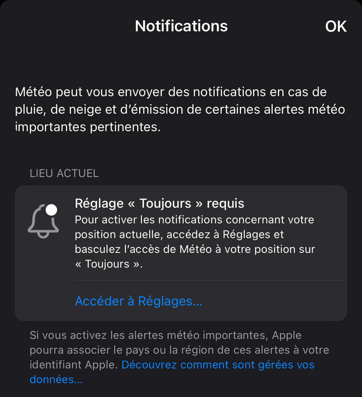 Comment configurer les alertes neige, pluie et verglas sur l'iPhone