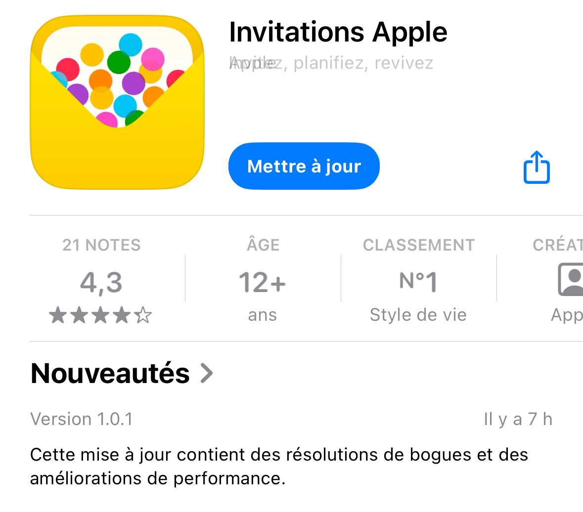 A peine n&eacute;e, Invitations Apple connait d&eacute;j&agrave; sa premi&egrave;re mise &agrave; jour...