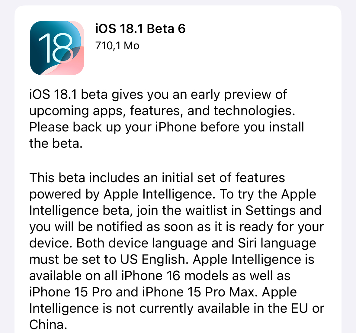 De nouvelles bêtas pour iOS 18.1, iPadOS 18.1, macOS 15.1 Sequoia, watchOS 11.1 et visionsOS 2.1