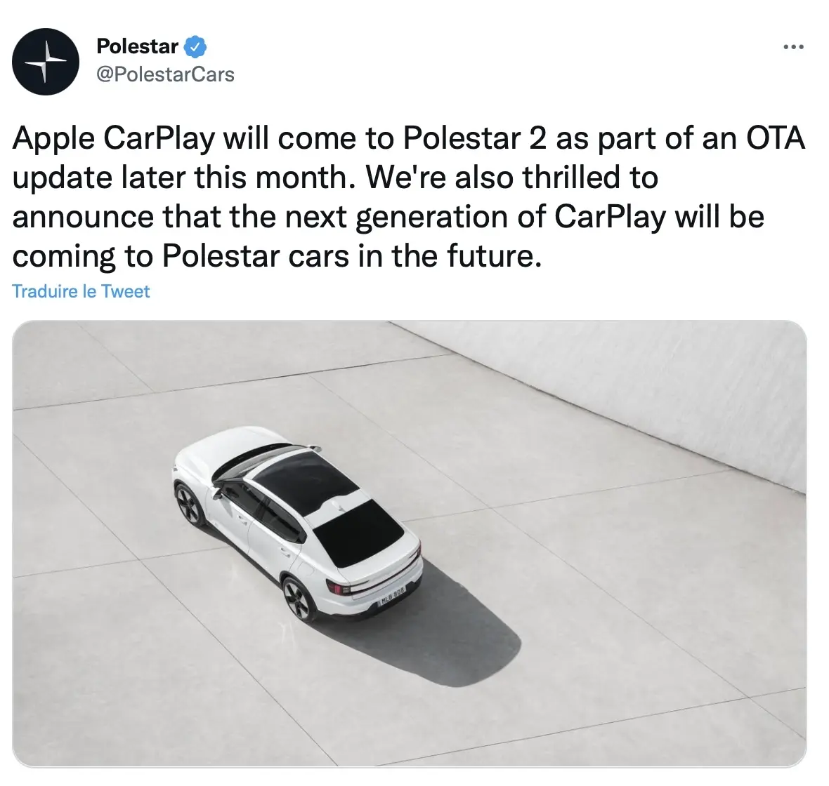 Polestar annonce CarPlay "ce mois-ci" (1 an de retard) et la nouvelle version "dans le futur"