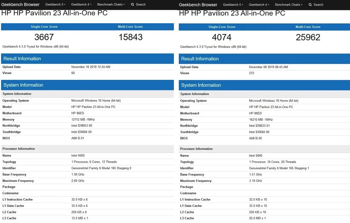 Intel : des Benchmarks supposés des CPU Comet Lake-S à 6 et 10 cœurs