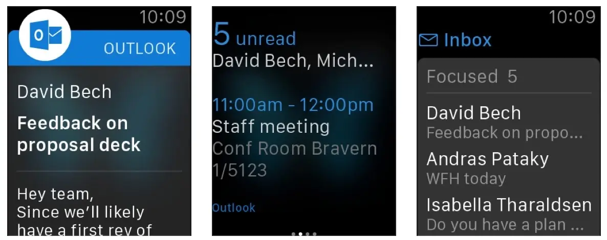 Outlook délivre le courrier sur l'Apple Watch