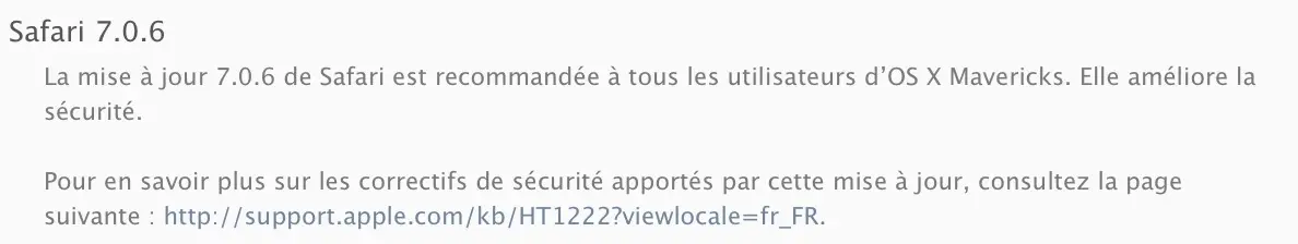 MAJ de Safari qui passe en version 7.0.6 (et 6.1.6)