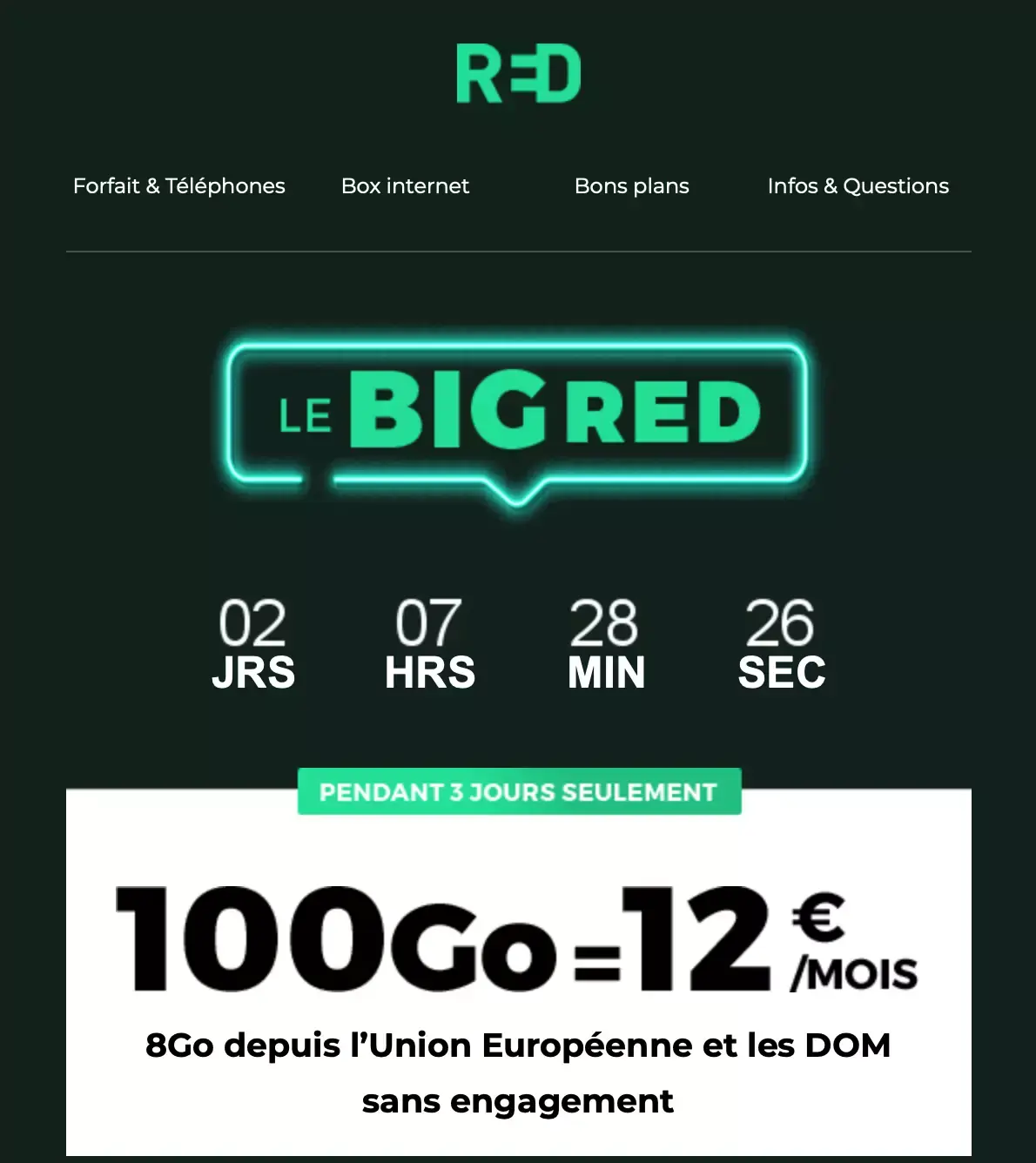 Promo RED : un abonnement à 100Go pour 12 euros par mois