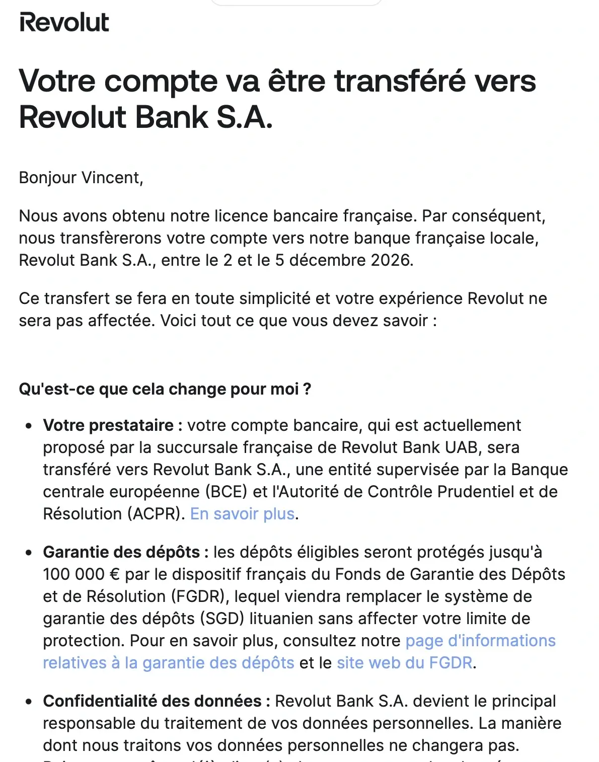 Revolut&nbsp;: le transfert en France est automatique, le refus oblige &agrave; fermer le compte