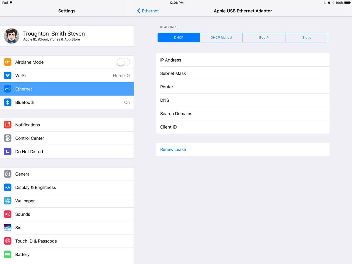 iOS 10.2 affiche les détails des connexions Ethernet