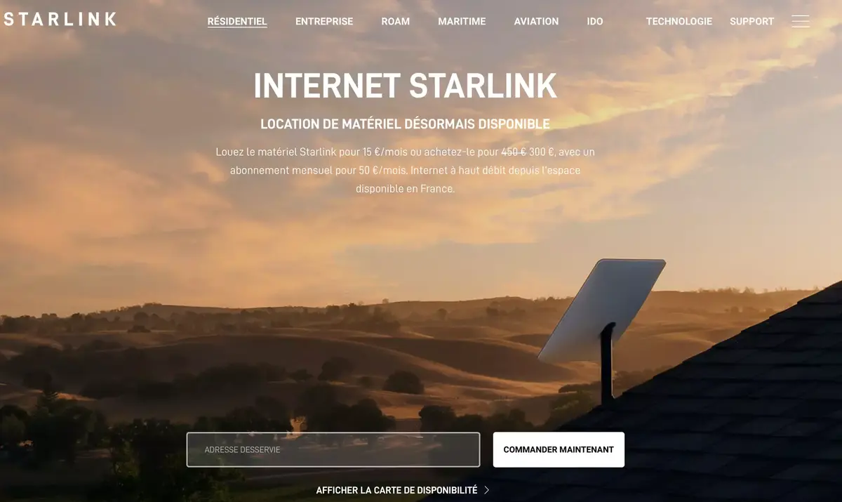 Internet par satellite : on peut louer une antenne Starlink à 15€ par mois !