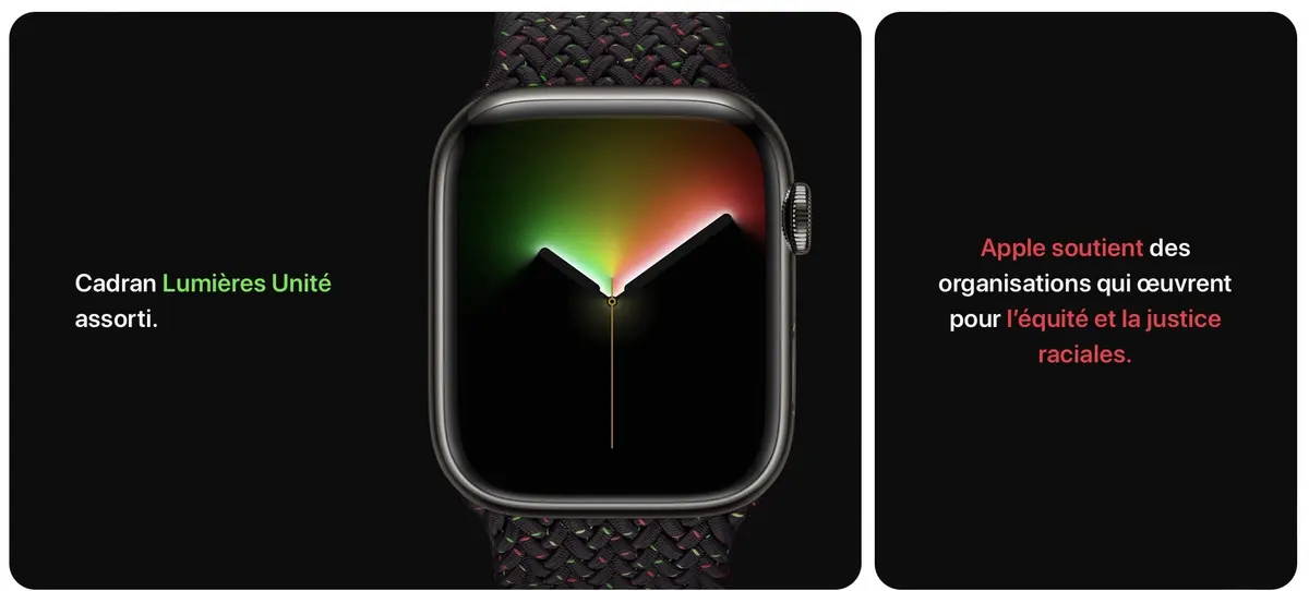 Apple : un nouveau bracelet tressé Black Unity  (à 99€) et un cadran "Lumières Unité"