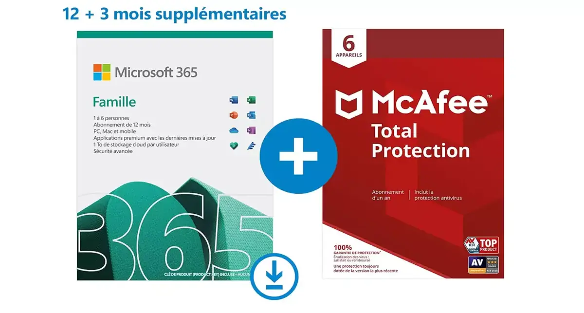 Promos : 15 mois d'abonnement Microsoft 365 Famille + McAfee 2022 à 49€, jusqu'à 29% de réduction sur Crucial