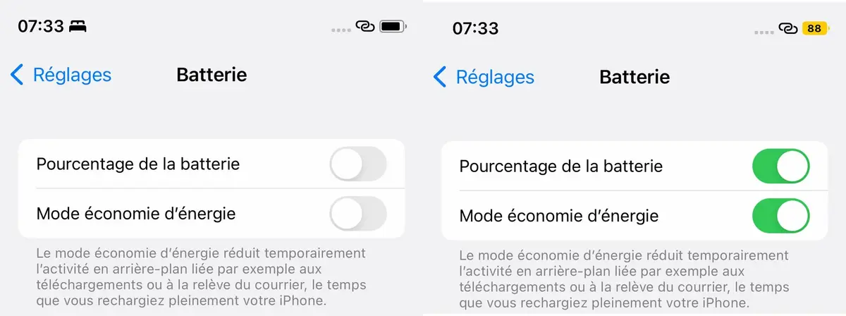 iOS 16.1 : les aventures du pourcentage de batterie (affichage, police, couleur...)