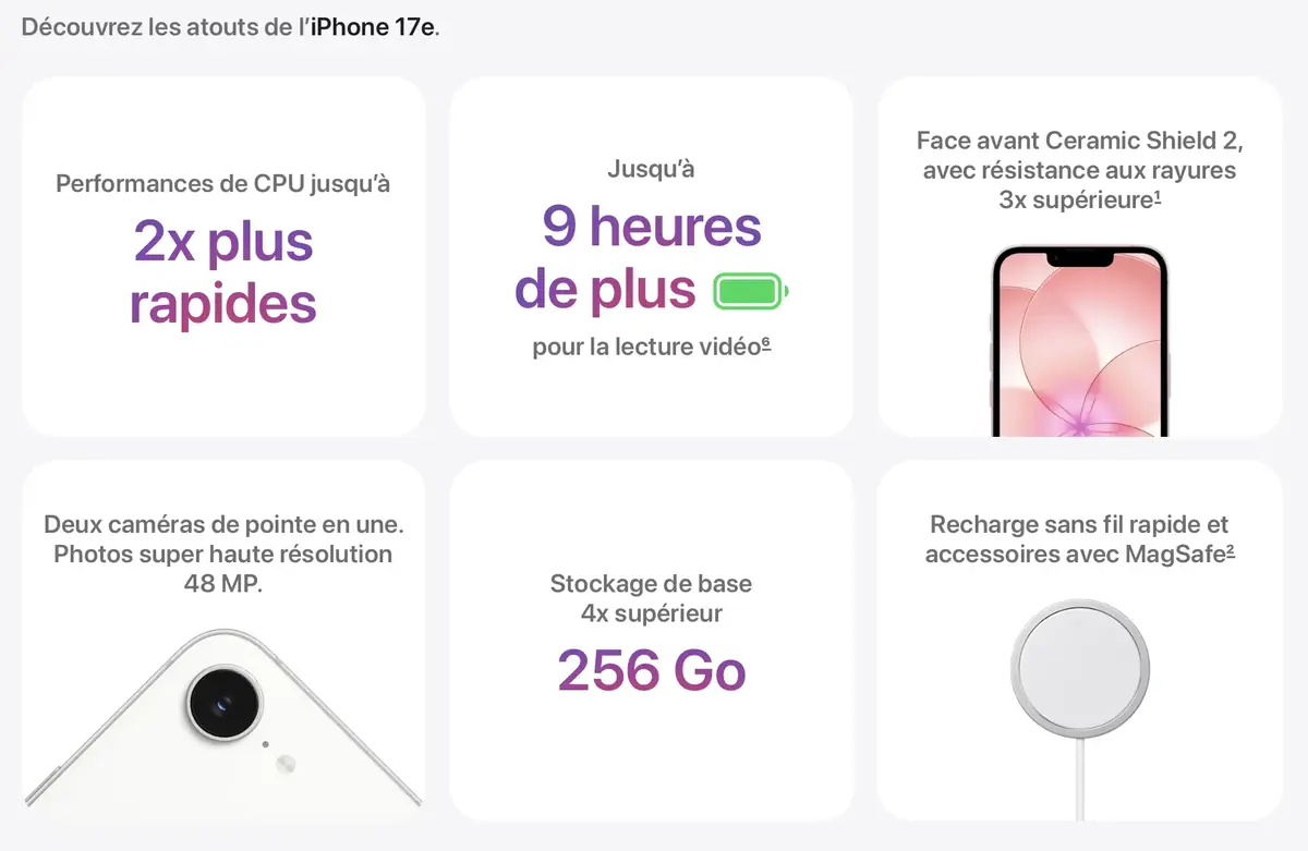 Voil&agrave; l'iPhone 17e&nbsp;: MagSafe, A19, C1X, 48 MP, plus de stockage&nbsp;!