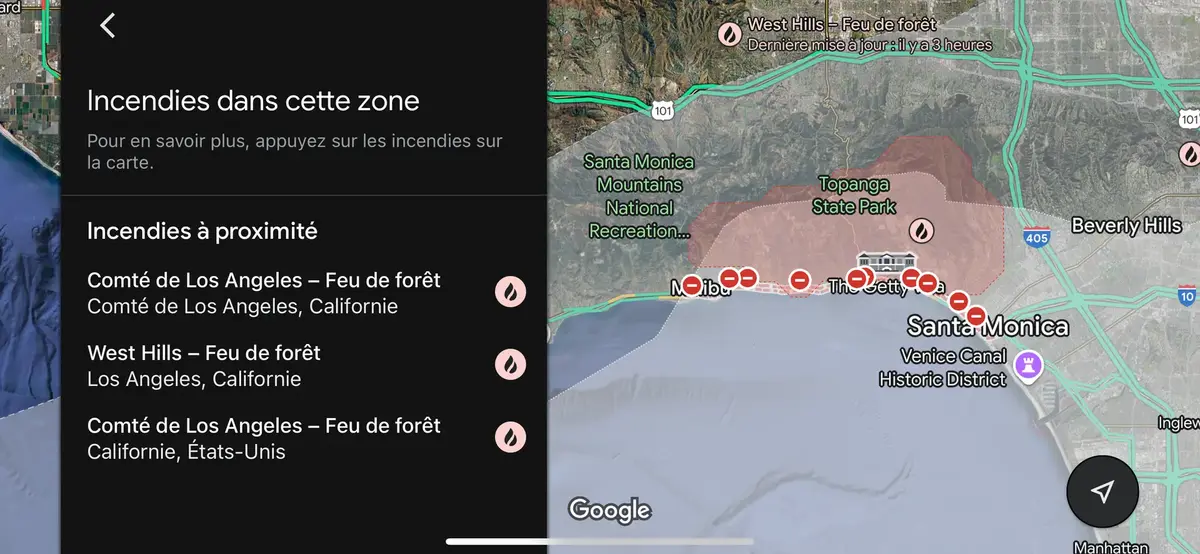 Google Maps : comment utiliser le calque "incendies" ?