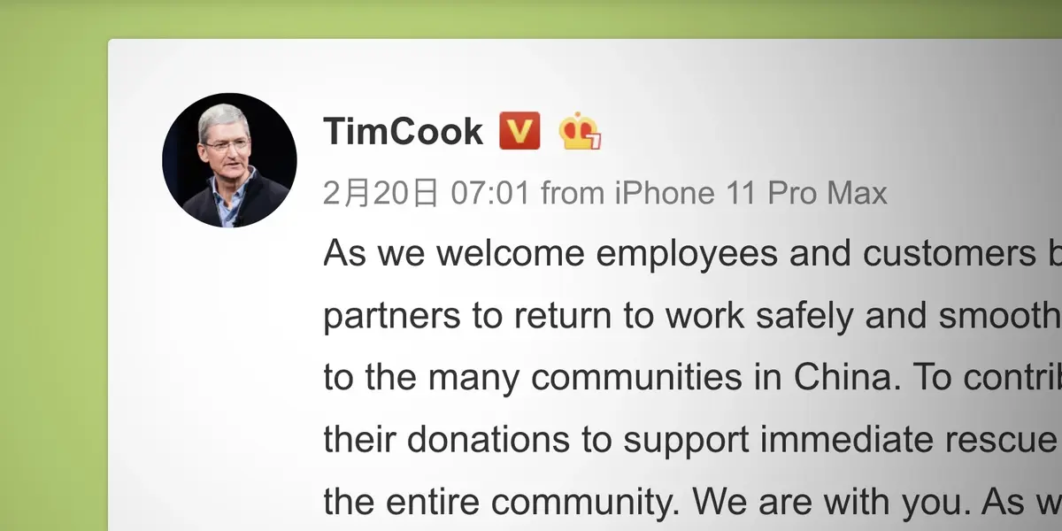 #coronavirus : Tim Cook soutient les victimes sur le web chinois