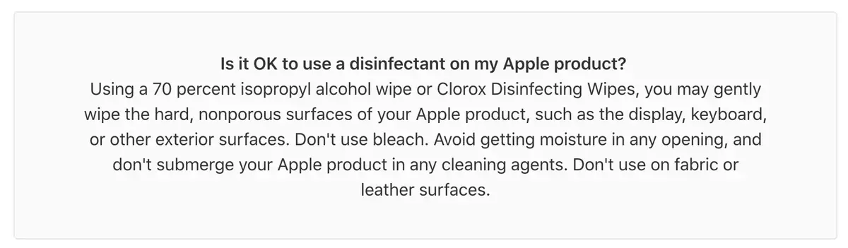 Pour Apple, l’alcool peut aussi désinfecter l’iPhone, l’iPad ou le MacBook #coronavirus