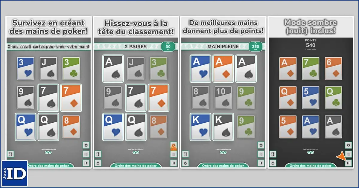 Poker Solitaire 5/9, un jeu de carte gratuit par le créateur de JeuxID.com