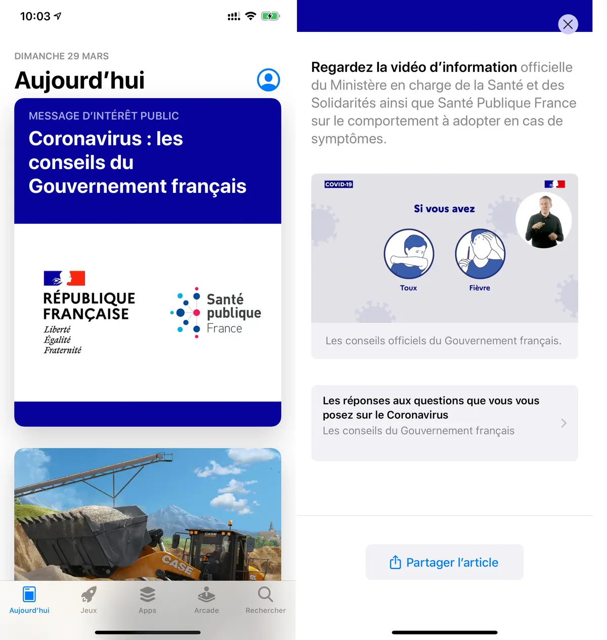 App Store : Apple affiche le message du gouvernement sur le Covid-19 en France