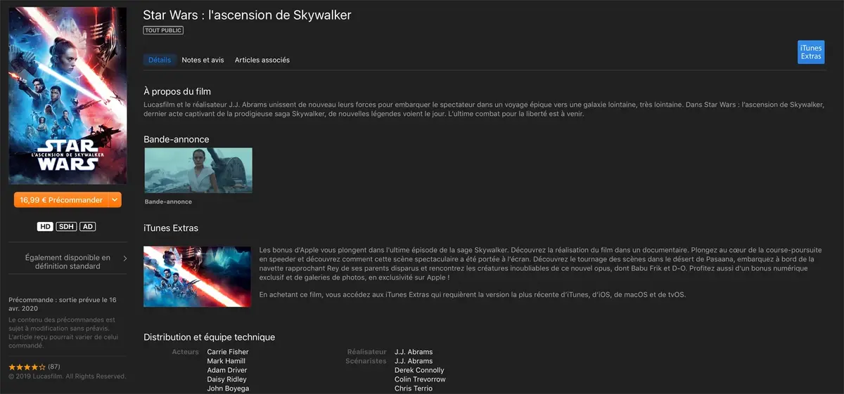 Star Wars : l’Ascension de Skywalker se prépare sur iTunes et Apple TV