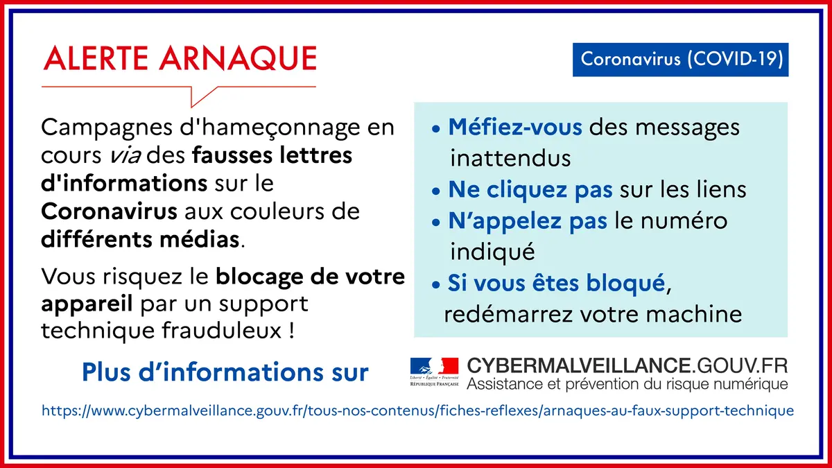 Cybermalveillance.gouv.fr rappelle à tous les risques d'hameçonnage #covid-19