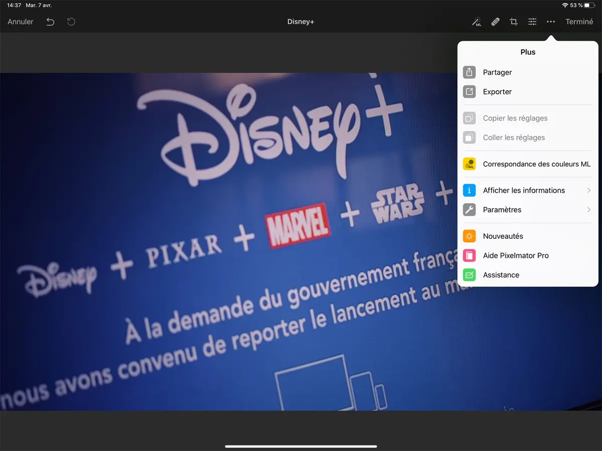 Pixelmator Photo prend en charge Split view, le trackpad et la souris de l'iPad