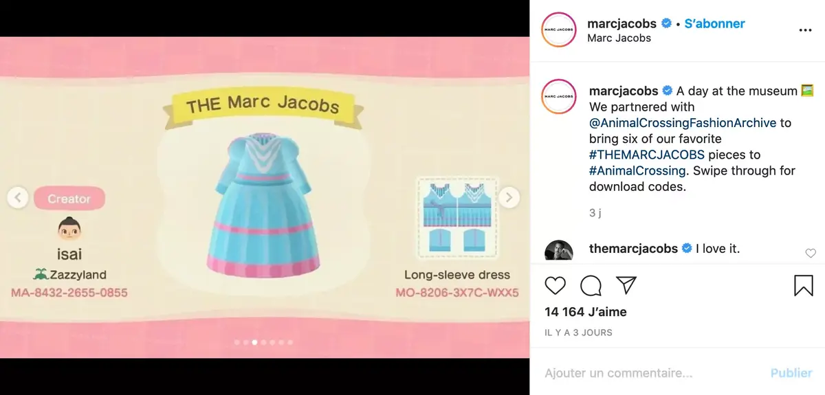 Marc Jacobs et Valentino proposent des vêtements inédits sur Animal Crossing