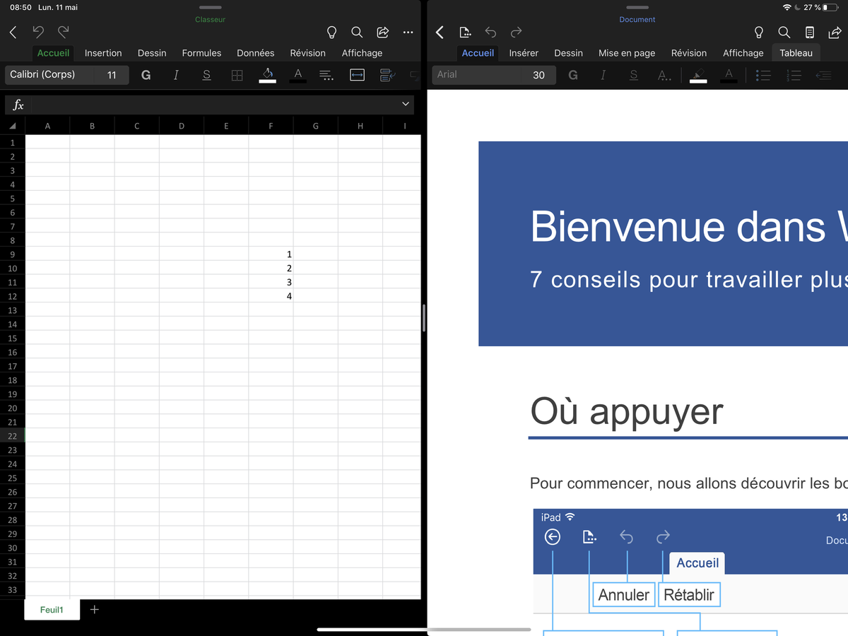 Microsoft Office pour iPad gère enfin l'écran partagé (SplitView), mais pas le curseur