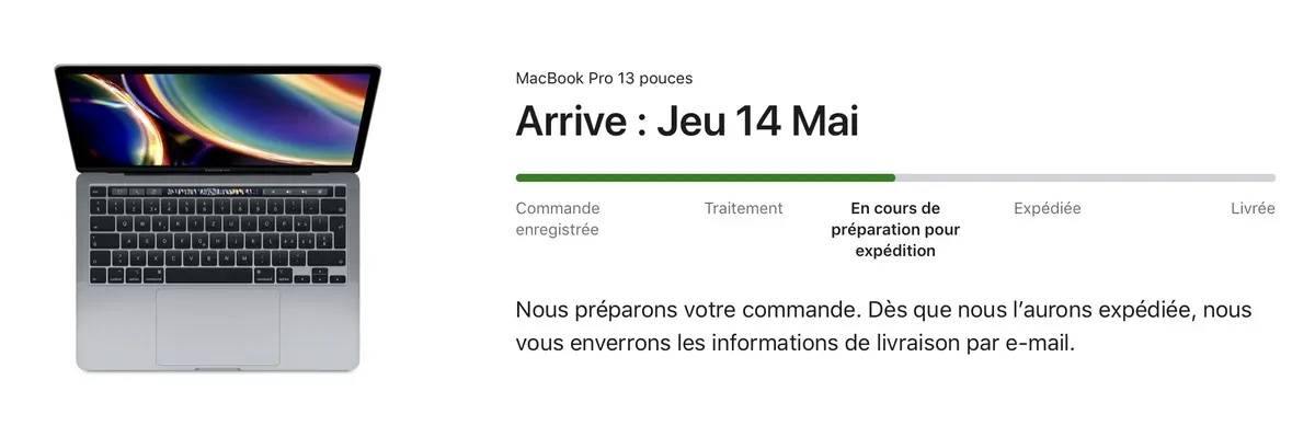 Les MacBook Pro 13" (10e gen) se préparent à l'expédition