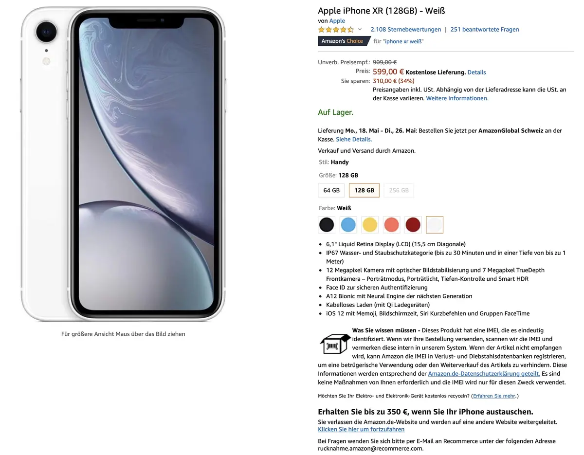 Bon plan : un iPhone XR blanc à 599€  (neuf)