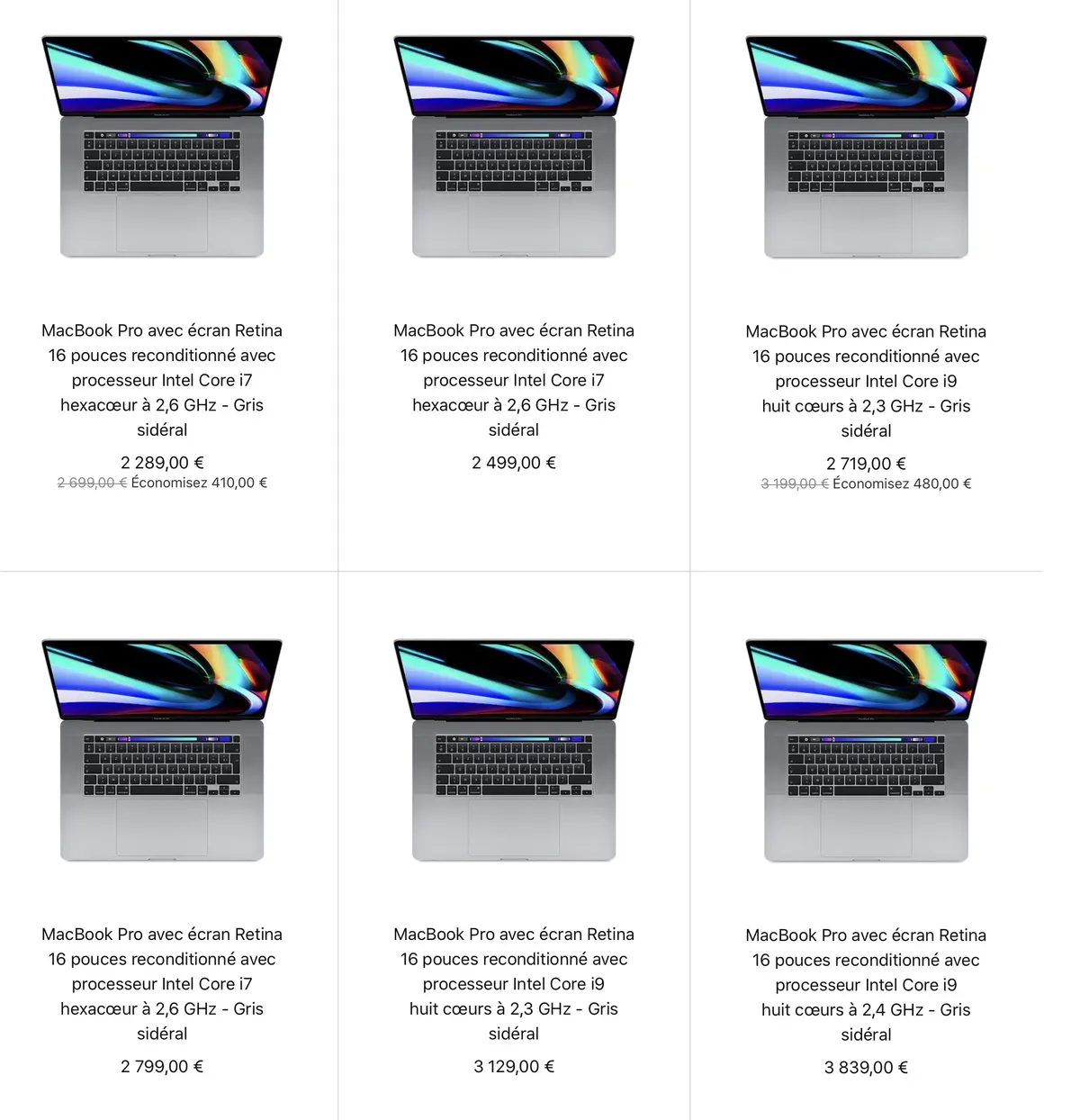 De nombreux MacBook Pro 16" sur le Refurb (+ iPad Air 3 à 479€, iPad 6 à 299€)