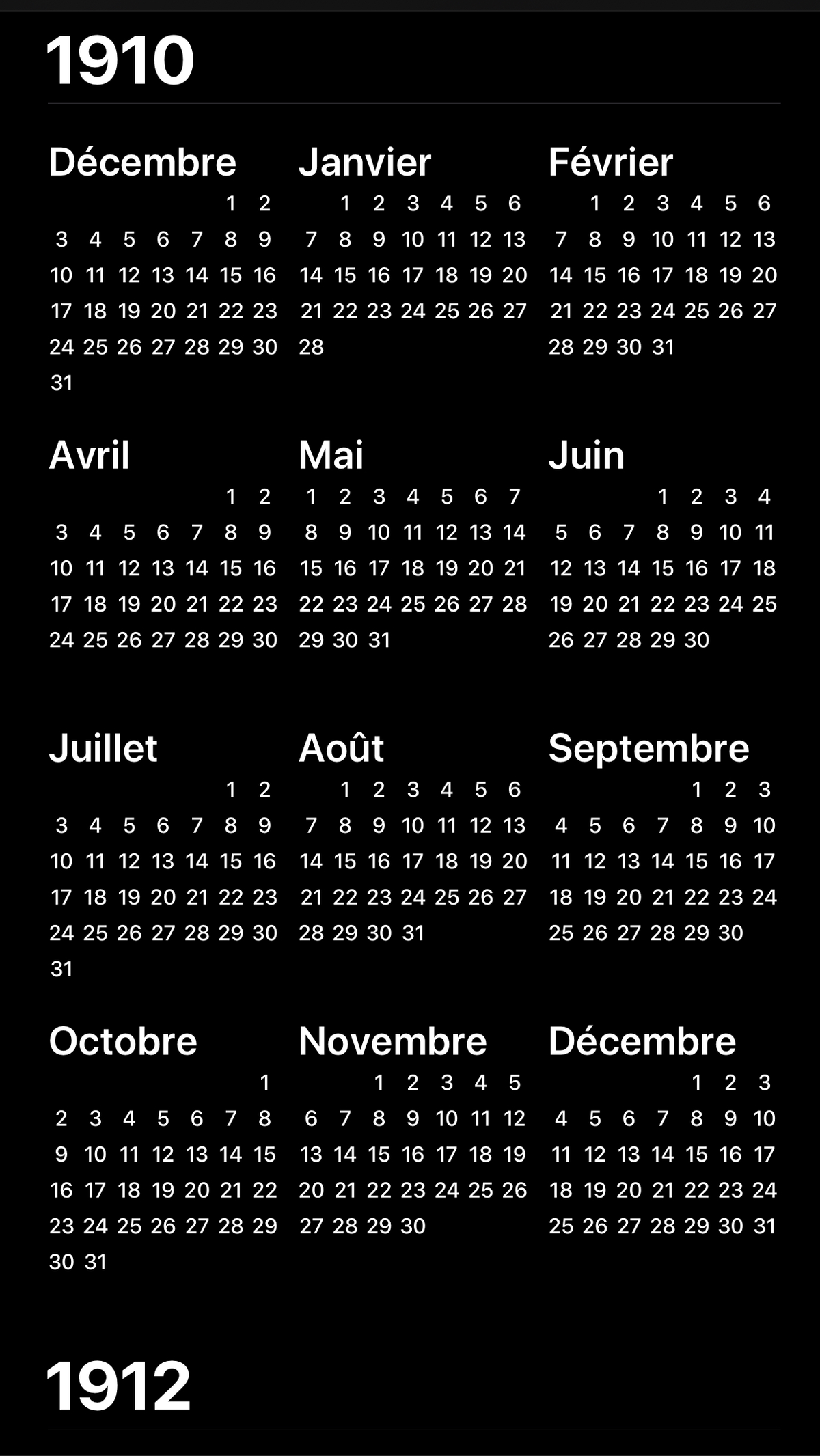 L'App Calendrier sur iOS oublie l'année 1911