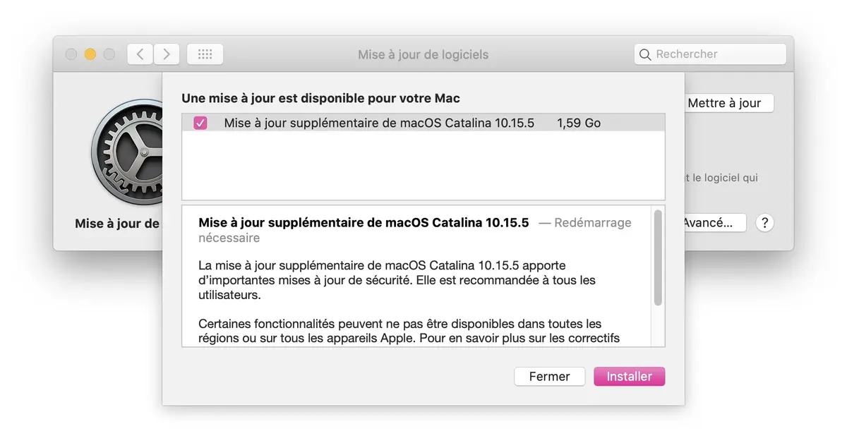 MAJ supplémentaire pour Catalina 10.15.5