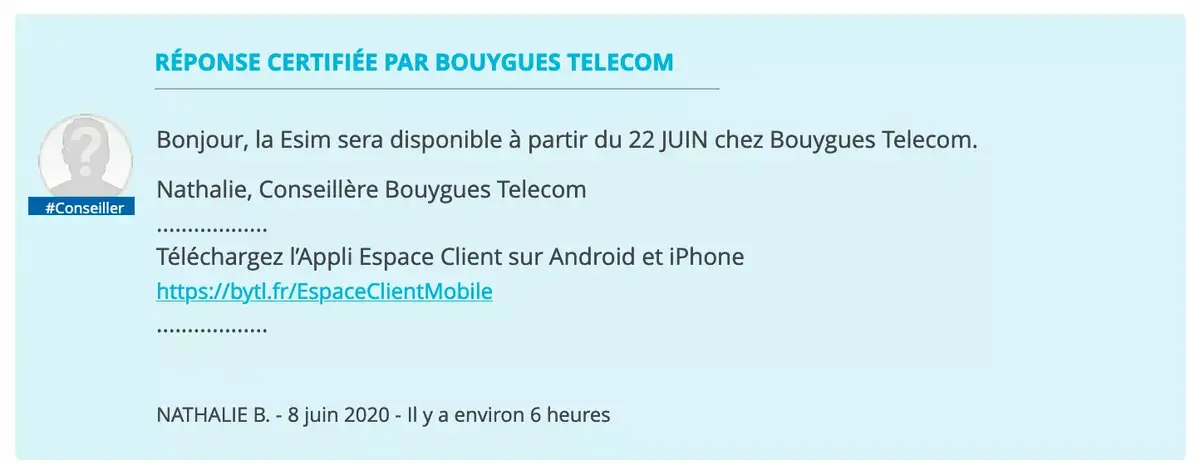 L'eSim de Bouygues Telecom sera disponible à partir du 22 juin (enfin !)