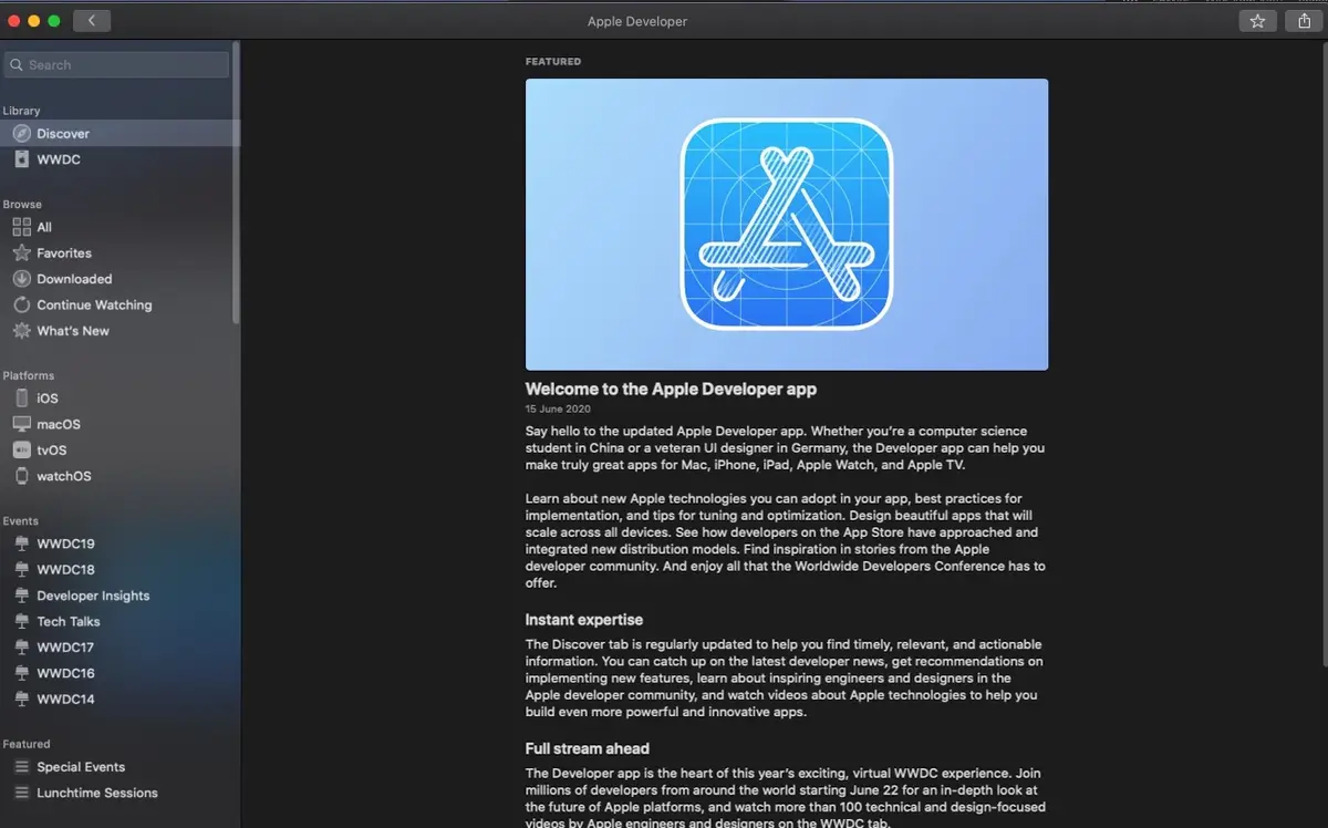 L'App Apple Developer évolue avant la WWDC20, et débarque sur macOS