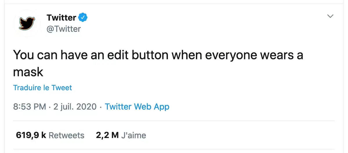 Twitter aura son bouton d’édition “quand tout le monde portera un masque”