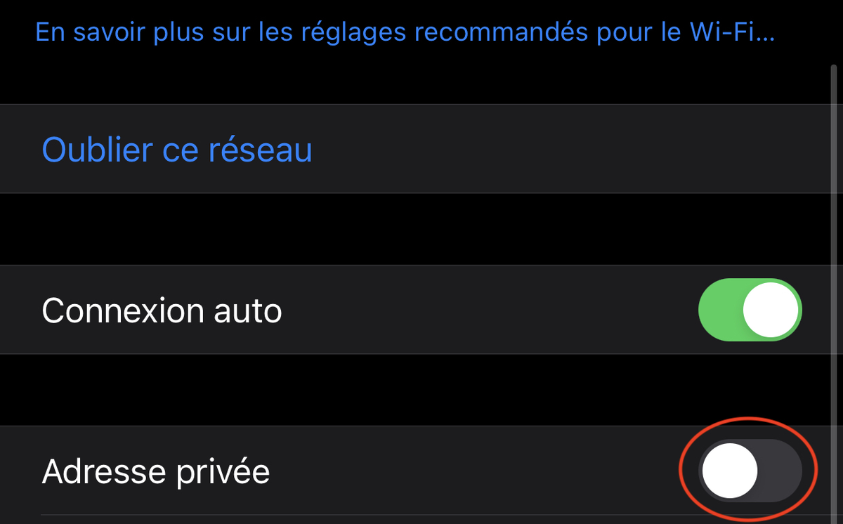 iOS/iPadOS 14 permet d'utiliser une adresse Wi-Fi privée