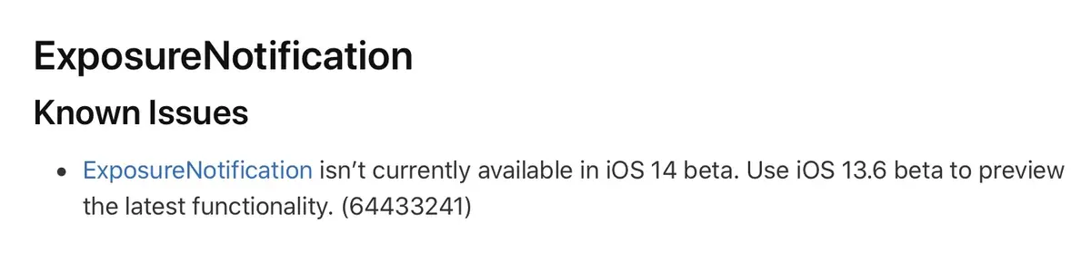 Attention, la beta d'iOS 14 désactive les apps utilisant l'API d'Apple (ExposureNotification)