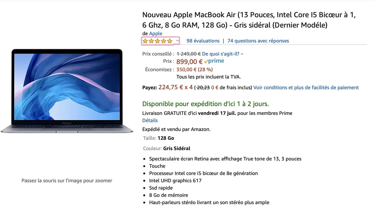 Bon plan : le MacBook Air 2018 à 899€ (1.6GHz, 128Go/8Go)