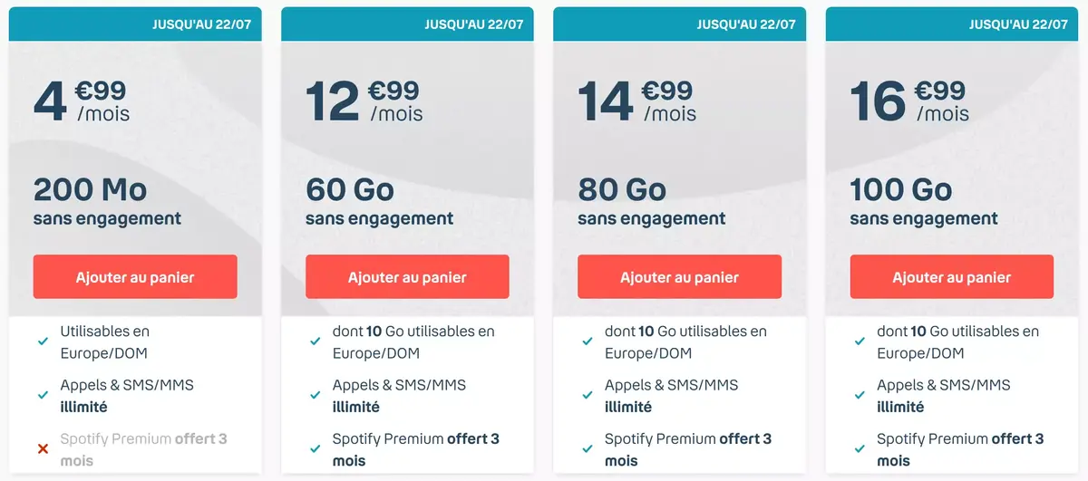 Bons Plans opérateurs : des offres sans engagement de 12,99 à 16,99€ (de 60 à 100Go) !