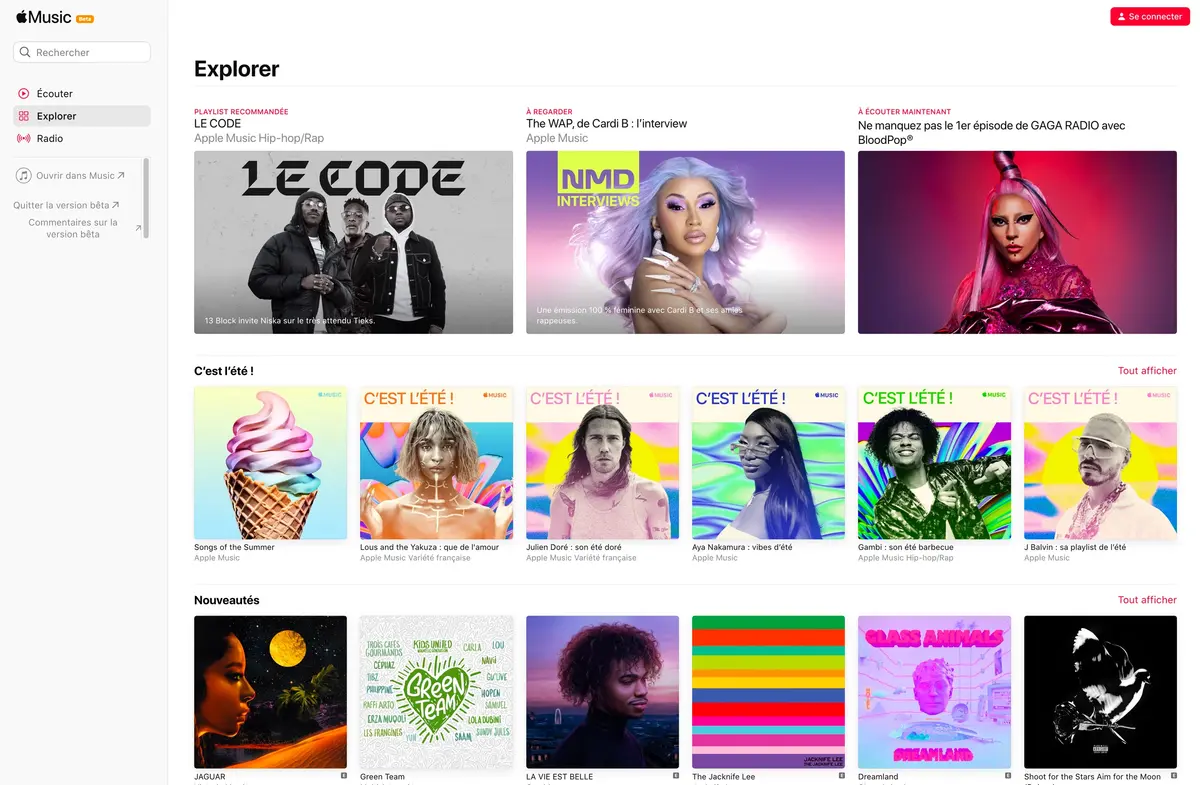 La version web d’Apple Music revient en version bêta, avec la section "Écouter"