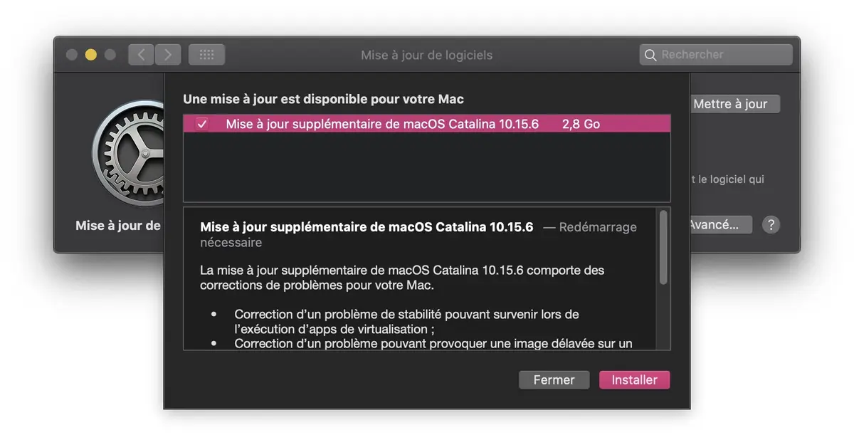 MAJ supplémentaire de macOS Catalina 10.15.6 (bug de virtualisation)