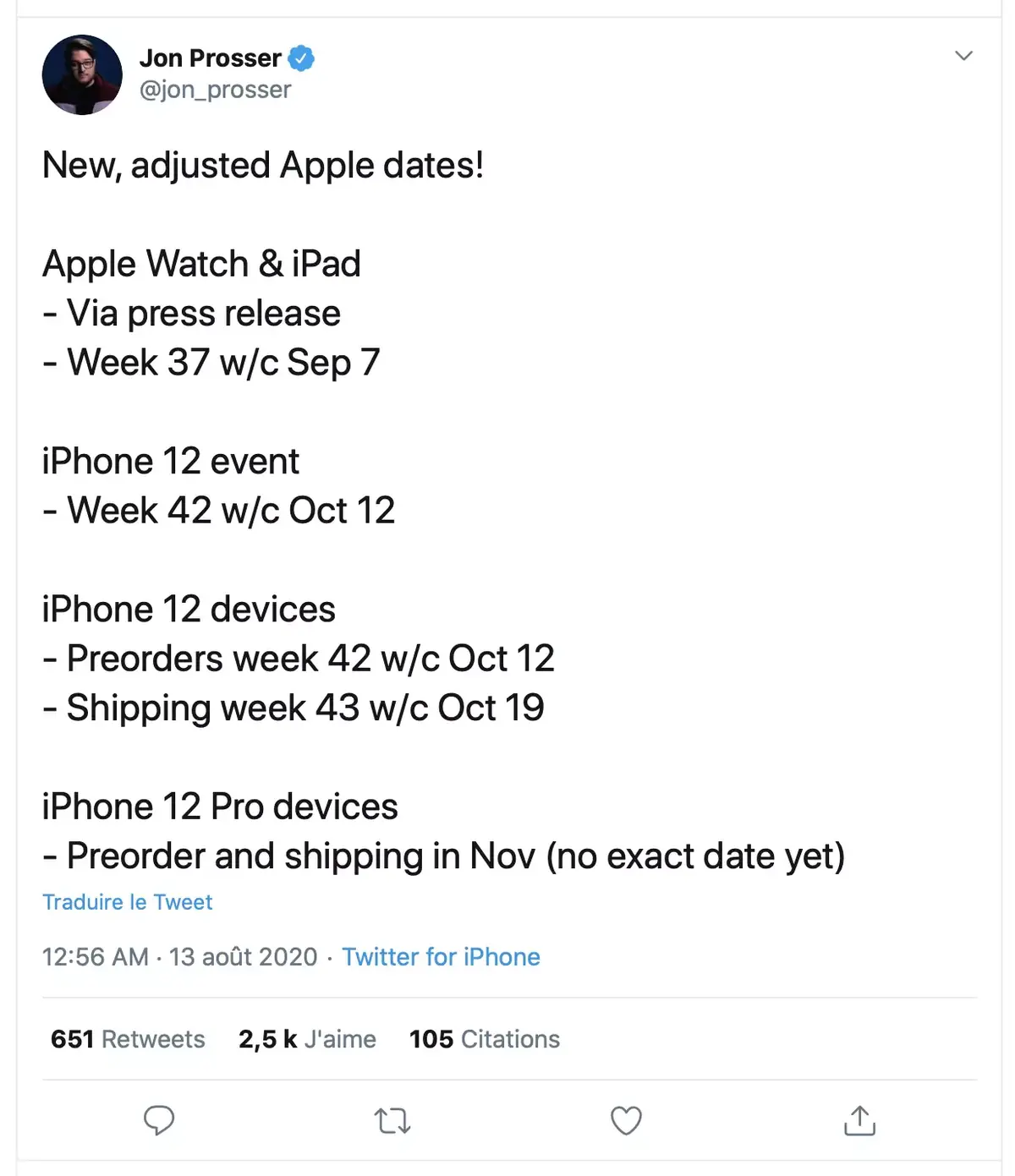 Apple Watch Series 6 et iPad en Septembre, iPhone 12 en octobre ?