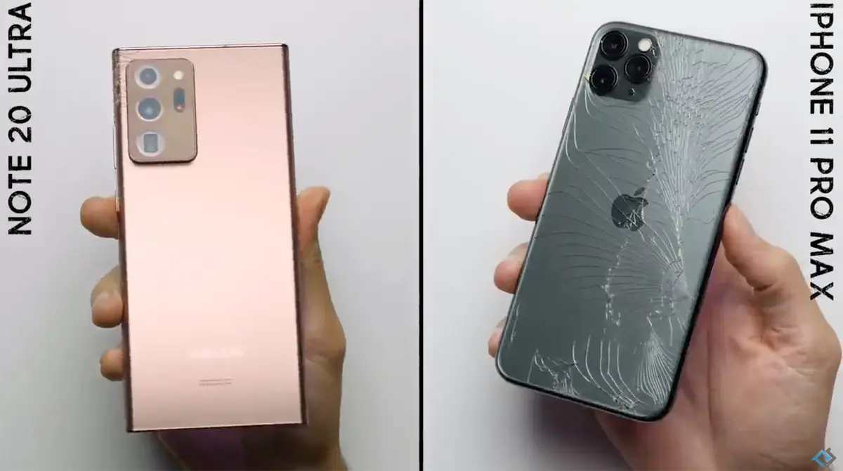 Drop test entre le Samsung Note 20 Ultra et l'iPhone 11 Pro Max [vidéo]