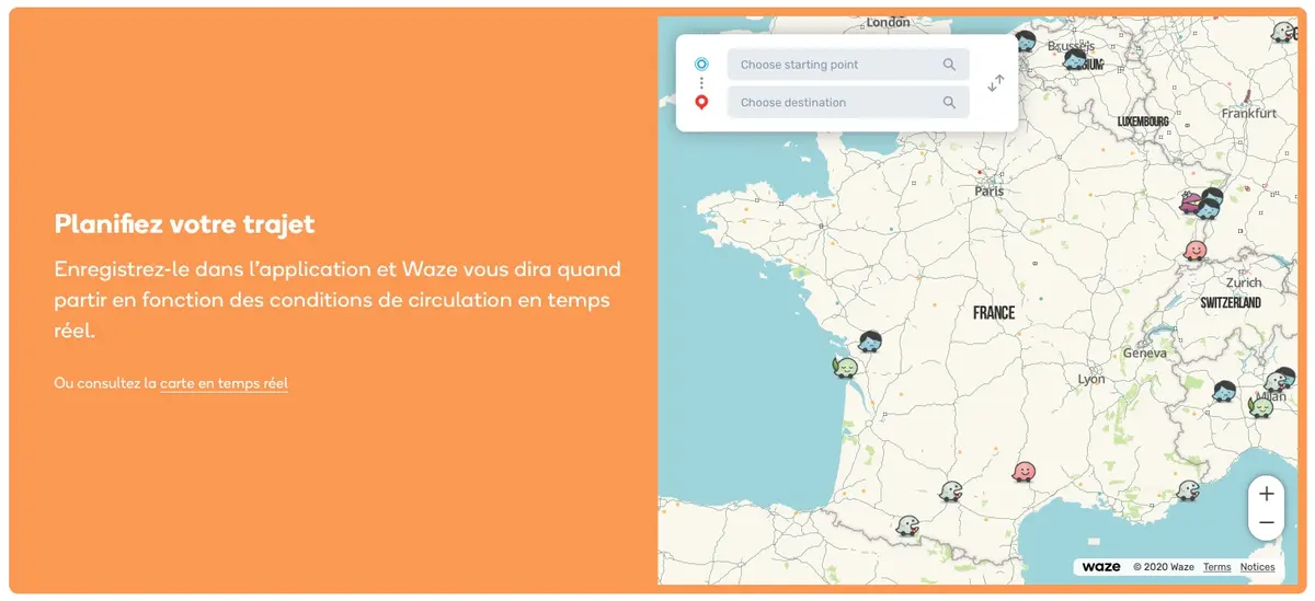 Waze organise les trajets sur son site web et les envoie sur l'app (+ notification du départ)